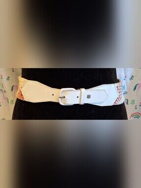 EUC RARE Vintage 70s Guy Laroche White Leather & Red Gradient Weave Belt 32in